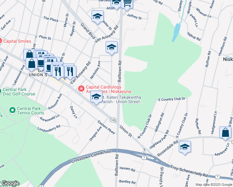 map of restaurants, bars, coffee shops, grocery stores, and more near 1041 Balltown Road in Schenectady County