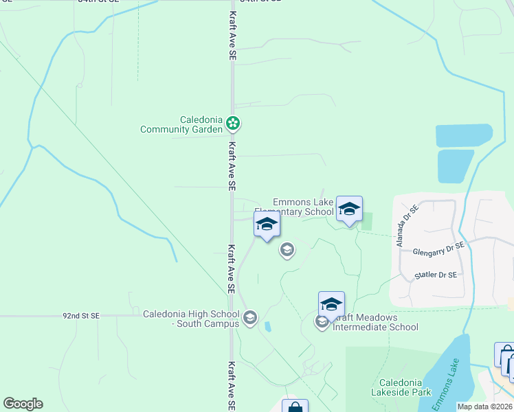 map of restaurants, bars, coffee shops, grocery stores, and more near 8910 Kraft Avenue Southeast in Caledonia