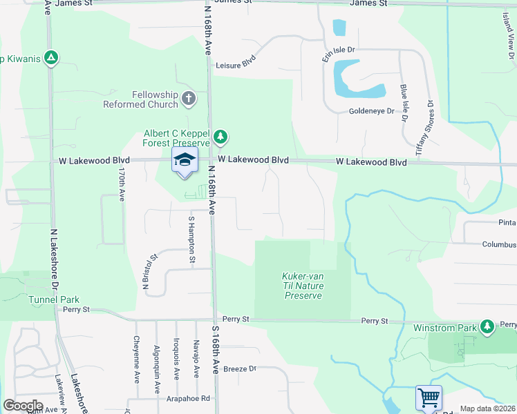 map of restaurants, bars, coffee shops, grocery stores, and more near 2053 Woodwind Court in Holland