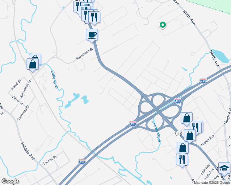 map of restaurants, bars, coffee shops, grocery stores, and more near 82 Russell Street in Haverhill
