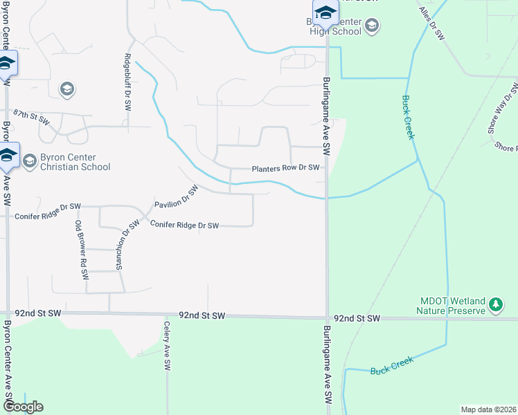 map of restaurants, bars, coffee shops, grocery stores, and more near 8918 Nostalgia Drive Southwest in Byron Center