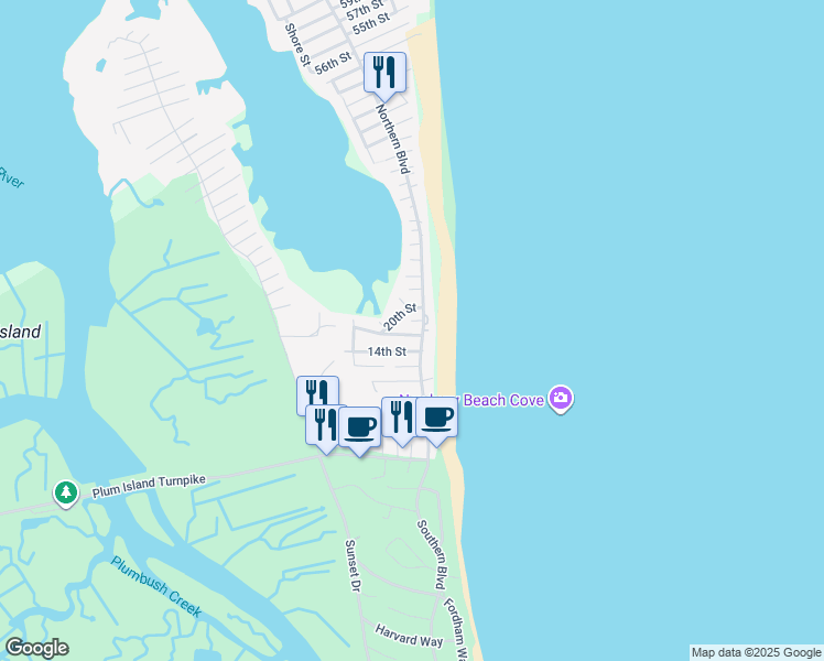 map of restaurants, bars, coffee shops, grocery stores, and more near 49 Northern Boulevard in Newbury