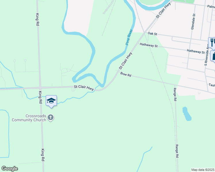 map of restaurants, bars, coffee shops, grocery stores, and more near 3040 Saint Clair Highway in East China