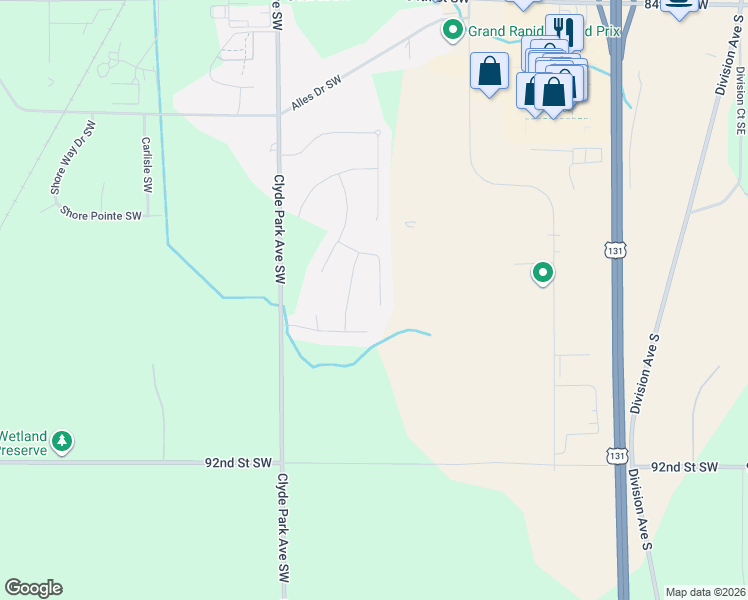 map of restaurants, bars, coffee shops, grocery stores, and more near 8906 Rose Rock Court in Byron Center