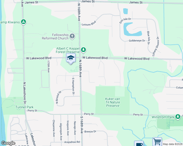 map of restaurants, bars, coffee shops, grocery stores, and more near 2053 Woodwind Court in Holland