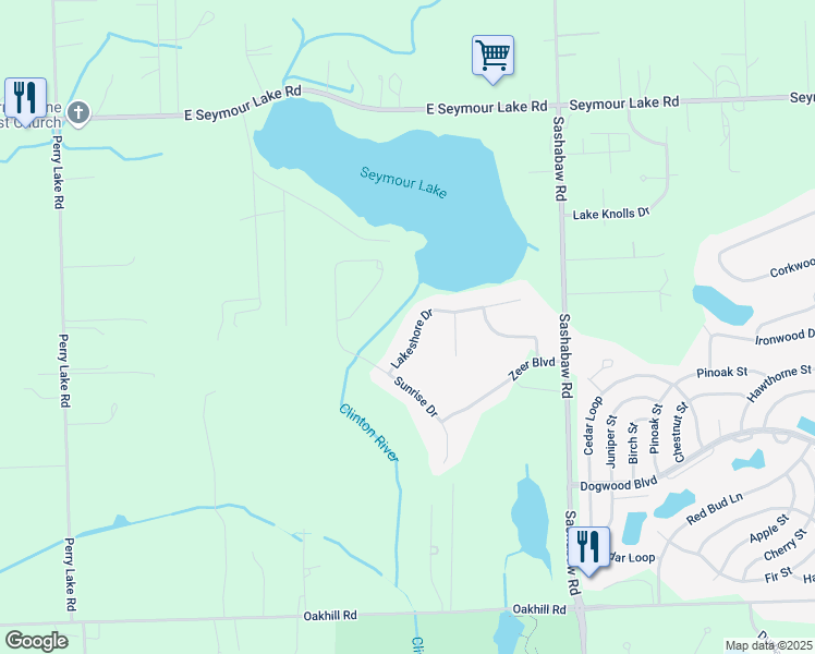 map of restaurants, bars, coffee shops, grocery stores, and more near 150 Lakeshore Drive in Clarkston