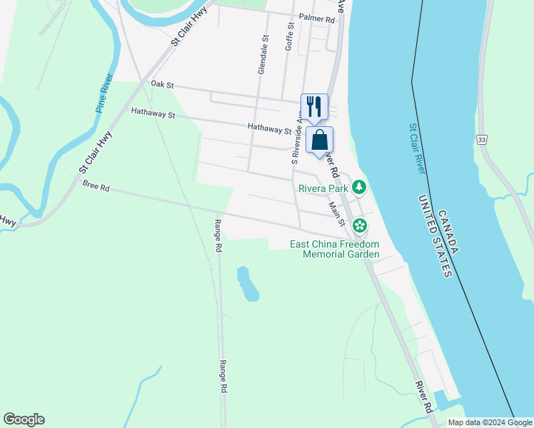 map of restaurants, bars, coffee shops, grocery stores, and more near 600 Bree Road in East China