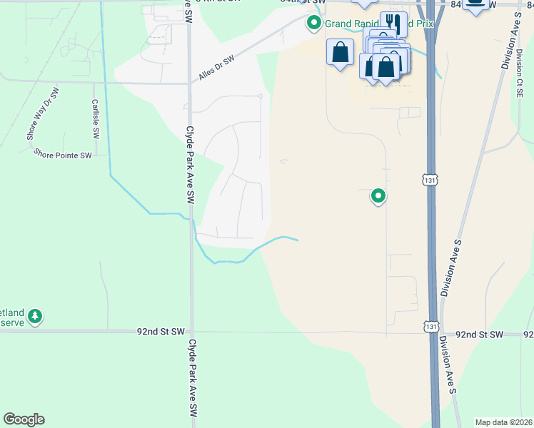 map of restaurants, bars, coffee shops, grocery stores, and more near 8906 Rose Rock Court in Byron Center