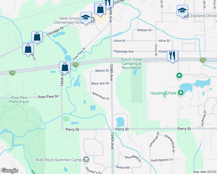 map of restaurants, bars, coffee shops, grocery stores, and more near 1861 104th Avenue in Zeeland