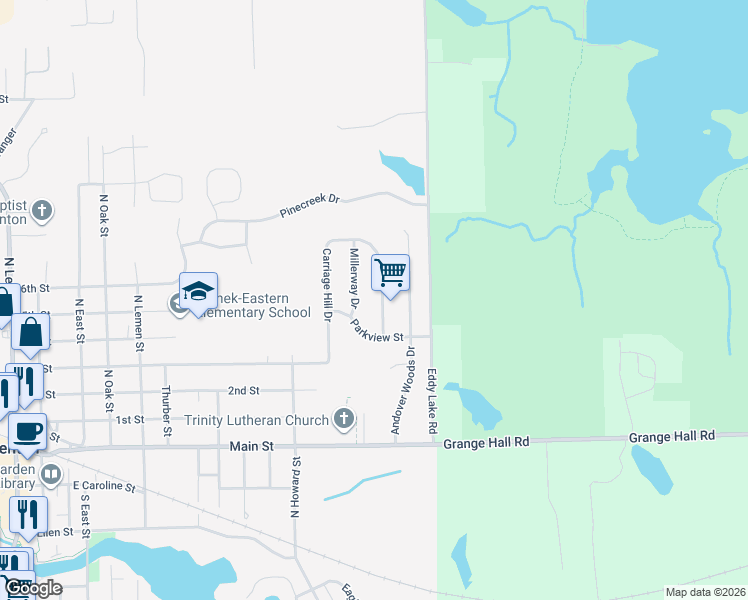 map of restaurants, bars, coffee shops, grocery stores, and more near 717 Ridgecrest Street in Fenton