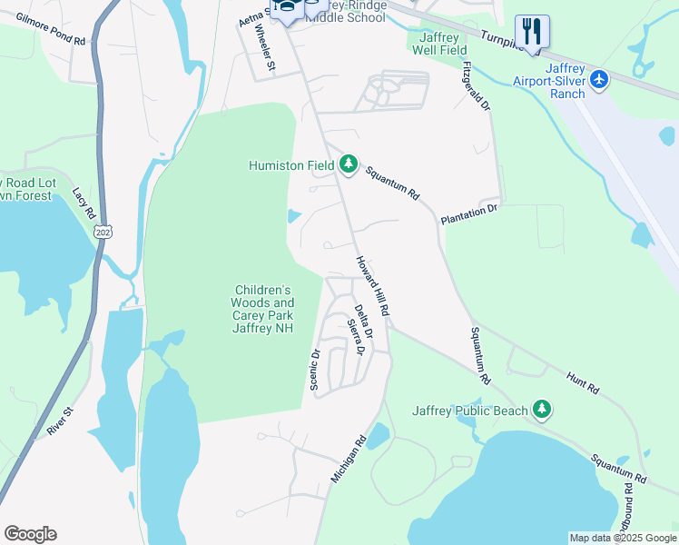 map of restaurants, bars, coffee shops, grocery stores, and more near 64 Howard Hill Road in Jaffrey