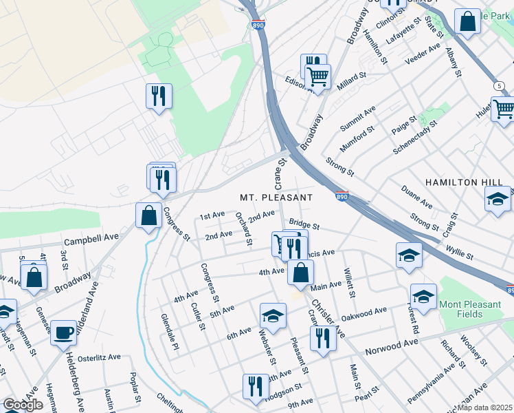 map of restaurants, bars, coffee shops, grocery stores, and more near 1034 2nd Avenue in Schenectady