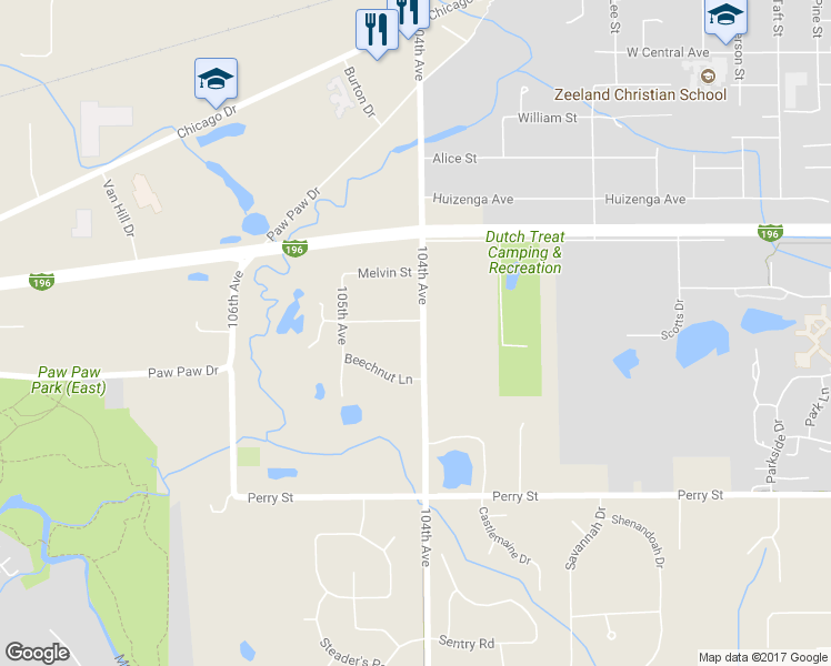 map of restaurants, bars, coffee shops, grocery stores, and more near 1861 104th Avenue in Zeeland