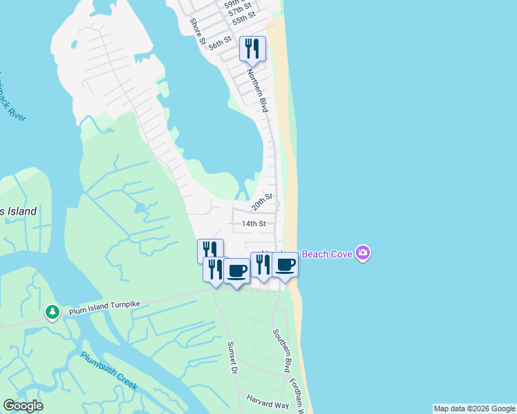 map of restaurants, bars, coffee shops, grocery stores, and more near 15 20th Street in Newbury