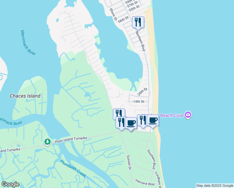 map of restaurants, bars, coffee shops, grocery stores, and more near 15 Hutchins Road in Newbury