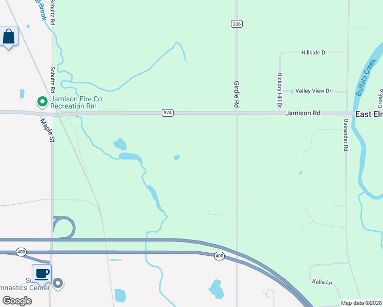 map of restaurants, bars, coffee shops, grocery stores, and more near 1400 Jamison Road in Erie County
