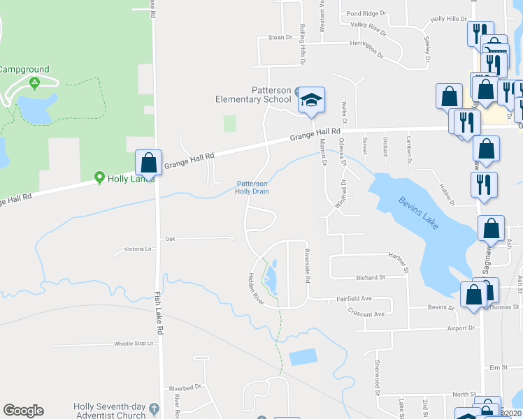 map of restaurants, bars, coffee shops, grocery stores, and more near 500 Dockside Circle in Holly