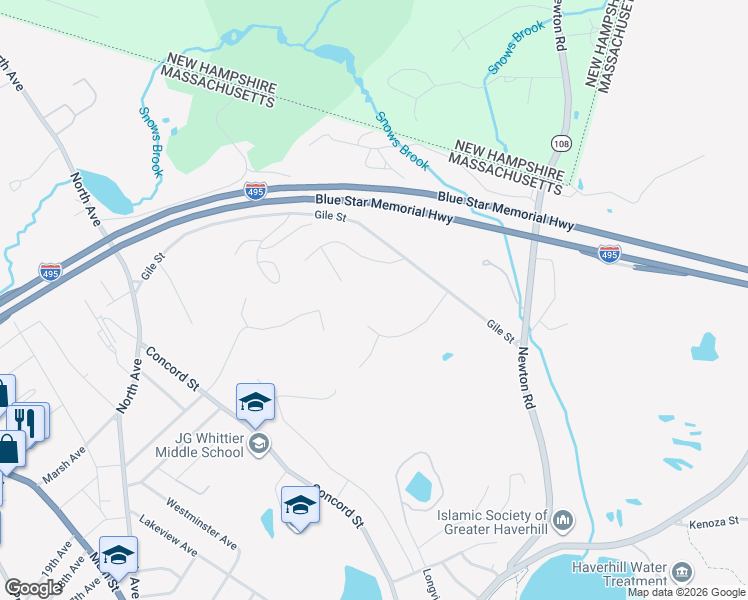 map of restaurants, bars, coffee shops, grocery stores, and more near 80 Gile Street in Haverhill