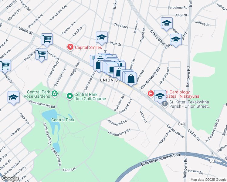 map of restaurants, bars, coffee shops, grocery stores, and more near 872 Dean Street in Schenectady