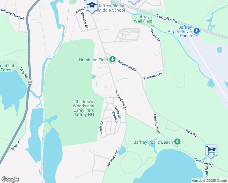 map of restaurants, bars, coffee shops, grocery stores, and more near 64 Howard Hill Road in Jaffrey