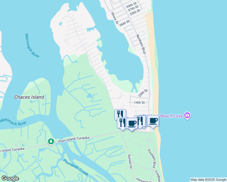 map of restaurants, bars, coffee shops, grocery stores, and more near 15 Hutchins Road in Newbury