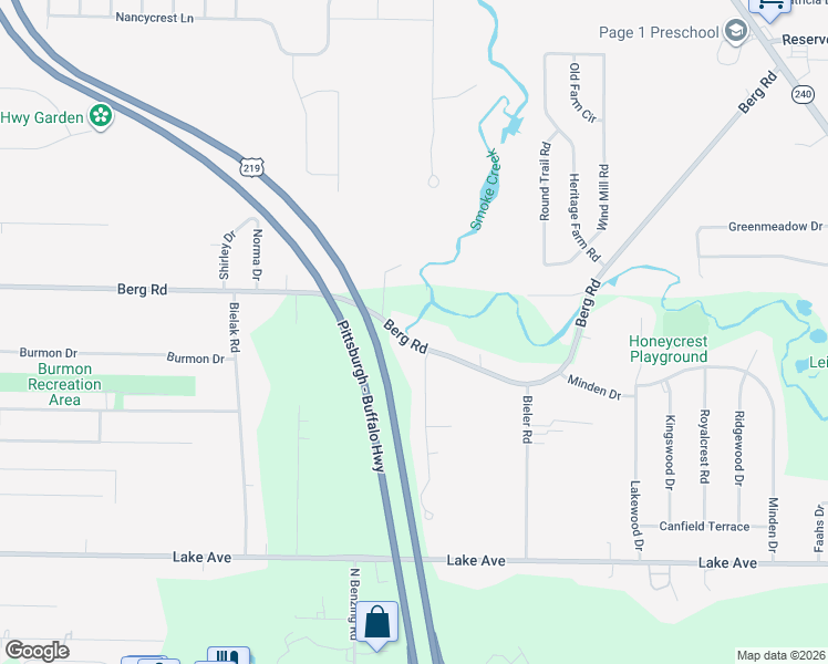 map of restaurants, bars, coffee shops, grocery stores, and more near 5720 Berg Road in Buffalo