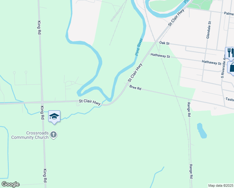 map of restaurants, bars, coffee shops, grocery stores, and more near 3040 Saint Clair Highway in East China