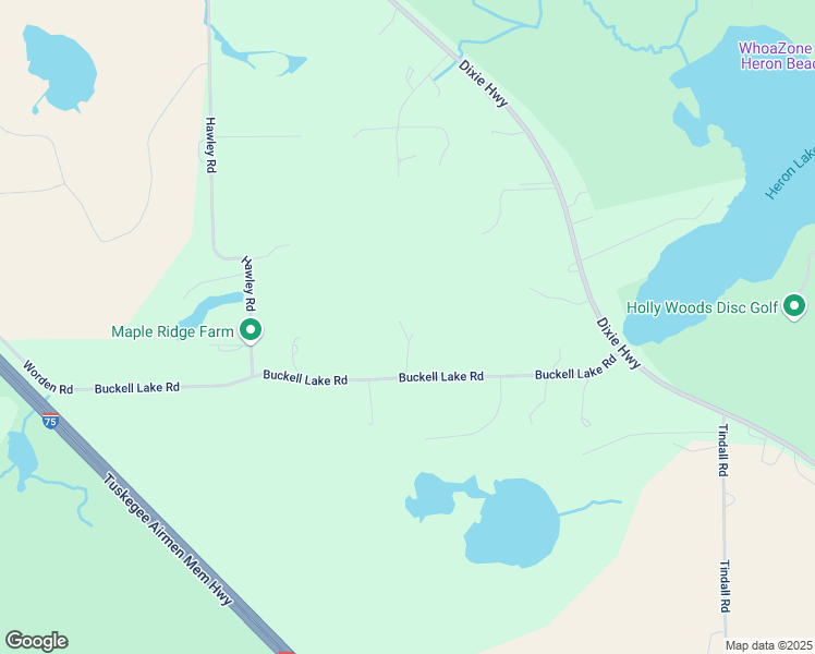 map of restaurants, bars, coffee shops, grocery stores, and more near 8201 Buckell Lake Road in Holly