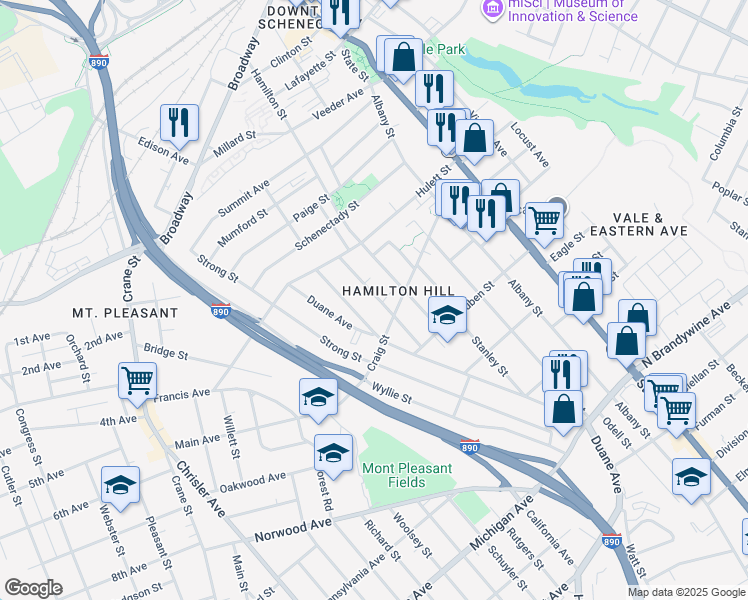 map of restaurants, bars, coffee shops, grocery stores, and more near 832 Lincoln Avenue in Schenectady