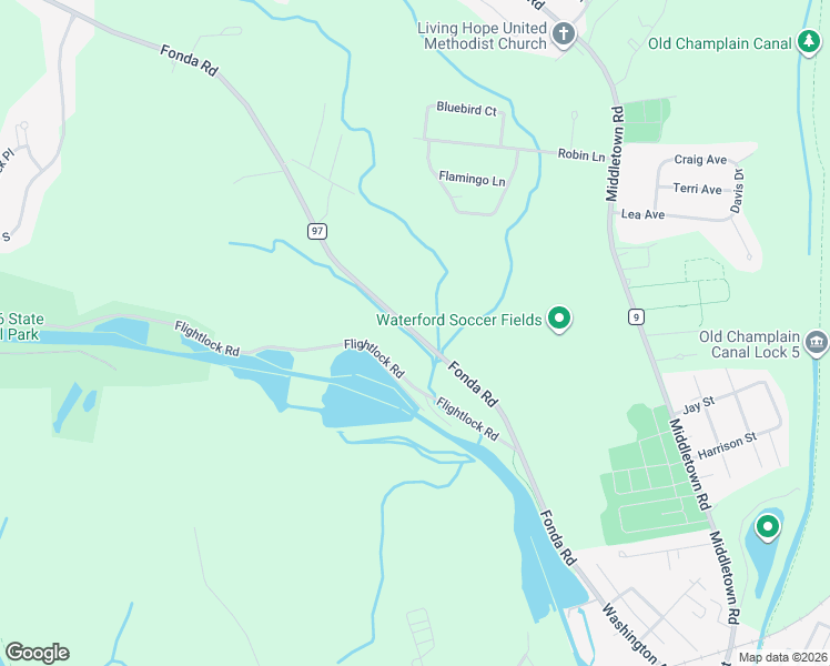 map of restaurants, bars, coffee shops, grocery stores, and more near 62 County Road 97 in Waterford