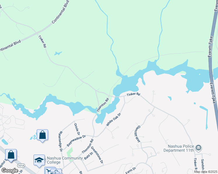 map of restaurants, bars, coffee shops, grocery stores, and more near 10 Thornton Road in Merrimack