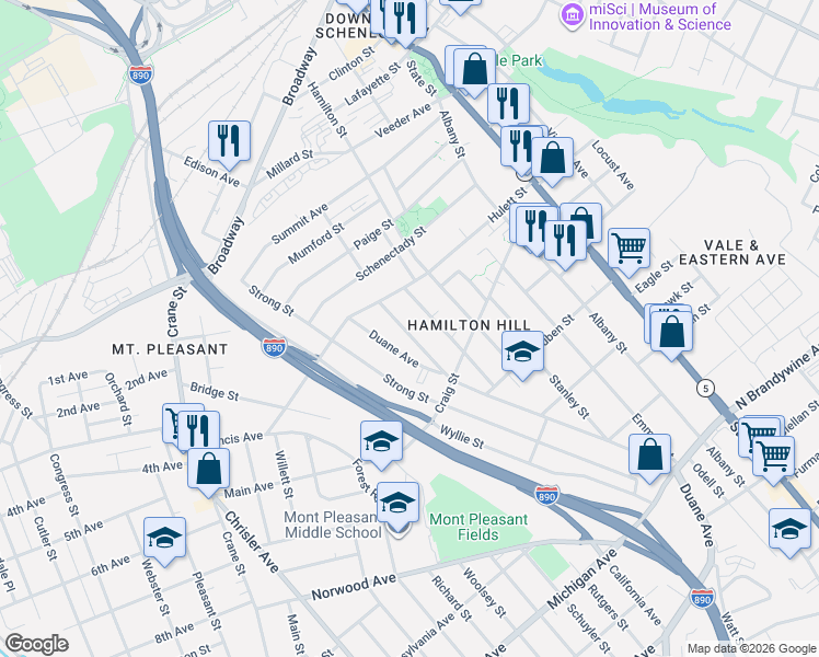 map of restaurants, bars, coffee shops, grocery stores, and more near 810 Lincoln Avenue in Schenectady