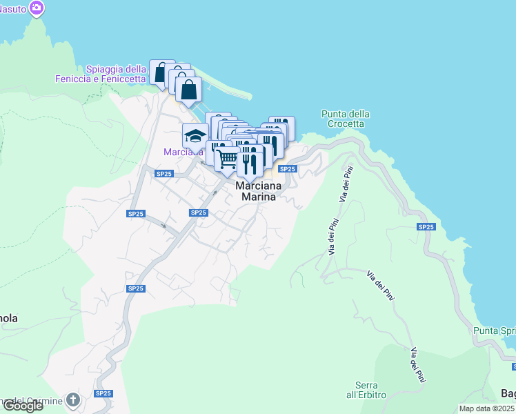 map of restaurants, bars, coffee shops, grocery stores, and more near 6 Via Giovanni Pascoli in Marciana Marina