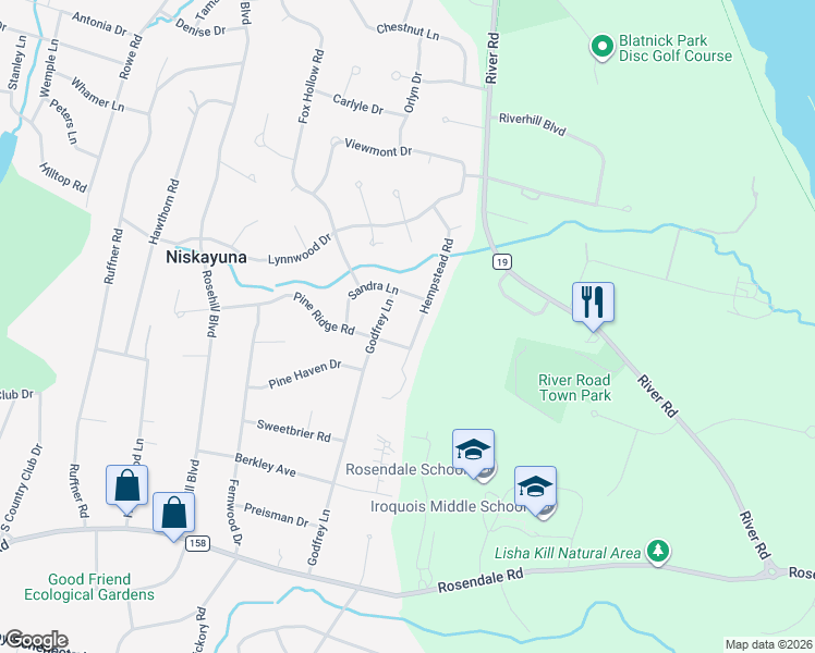 map of restaurants, bars, coffee shops, grocery stores, and more near 1233 Hempstead Road in Schenectady County