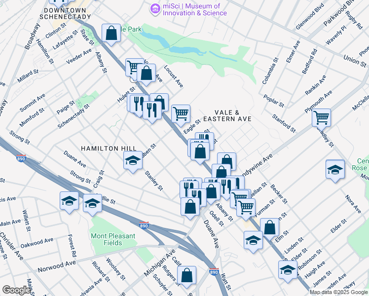 map of restaurants, bars, coffee shops, grocery stores, and more near 949 State Street in Schenectady