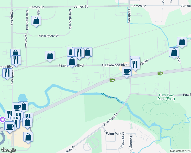 map of restaurants, bars, coffee shops, grocery stores, and more near 11431 Chicago Drive in Holland