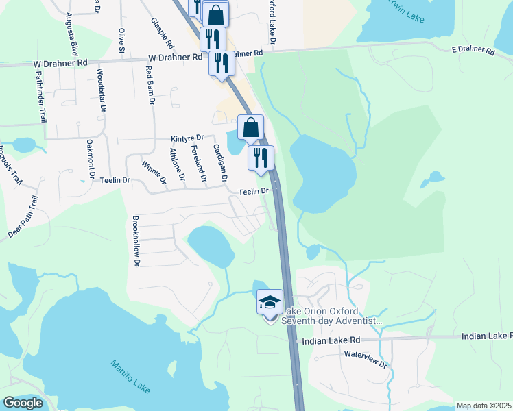 map of restaurants, bars, coffee shops, grocery stores, and more near 301-473 Moon Road in Oakland County