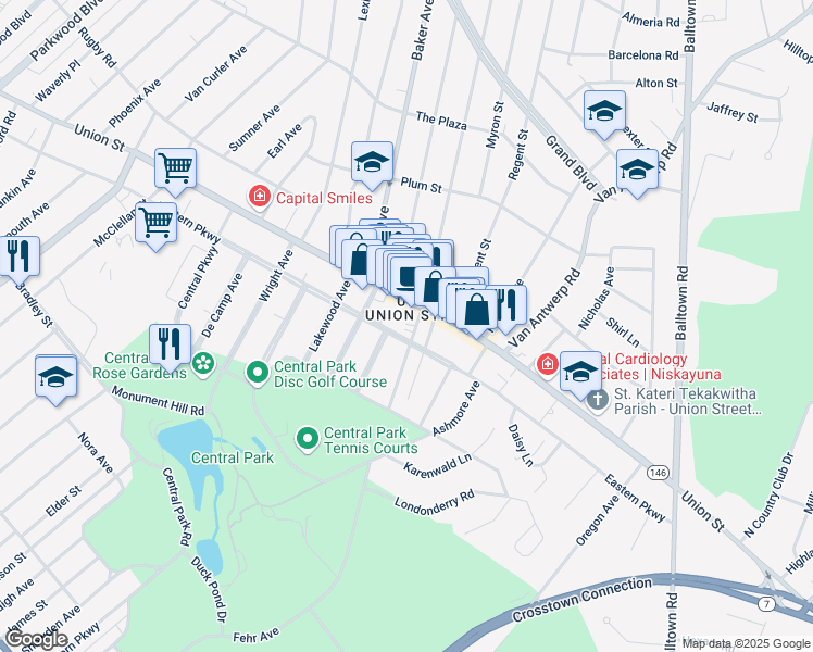 map of restaurants, bars, coffee shops, grocery stores, and more near in Schenectady