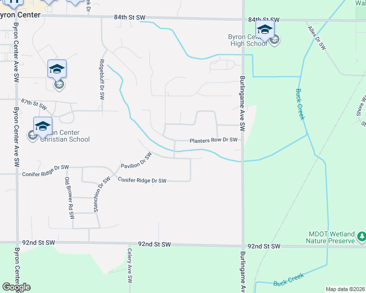 map of restaurants, bars, coffee shops, grocery stores, and more near 1784 Planters Row Drive Southwest in Byron Center