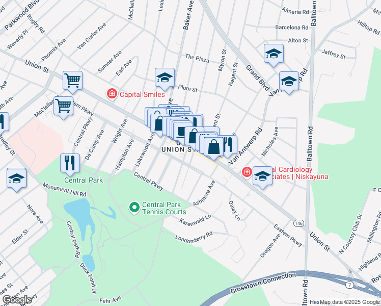 map of restaurants, bars, coffee shops, grocery stores, and more near in Schenectady