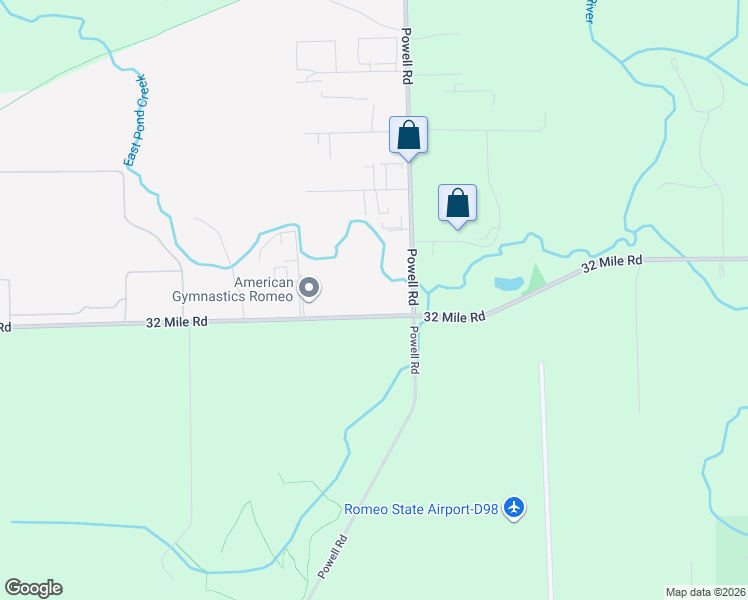 map of restaurants, bars, coffee shops, grocery stores, and more near 15055 32 Mile Road in Romeo