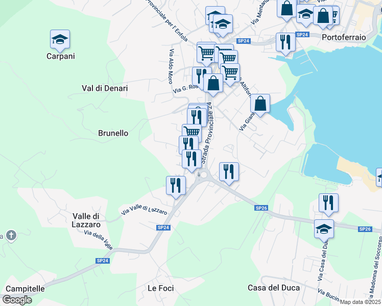 map of restaurants, bars, coffee shops, grocery stores, and more near 3 Via Giorgio Varanini in Portoferraio
