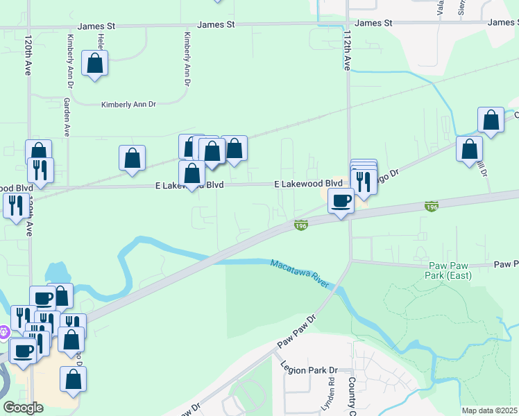 map of restaurants, bars, coffee shops, grocery stores, and more near 11431 Chicago Drive in Holland