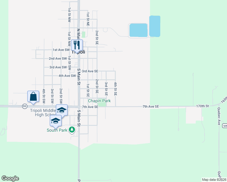 map of restaurants, bars, coffee shops, grocery stores, and more near 700-798 4th Street Southeast in Tripoli