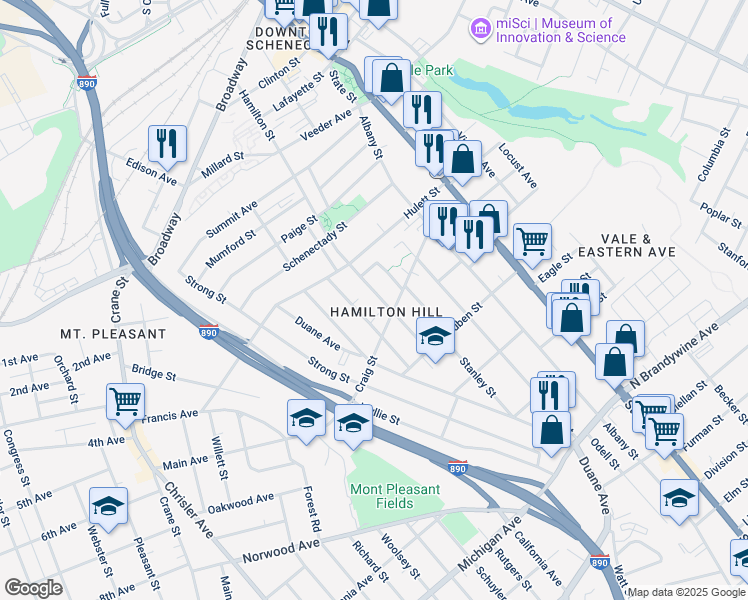 map of restaurants, bars, coffee shops, grocery stores, and more near 926 Delamont Avenue in Schenectady