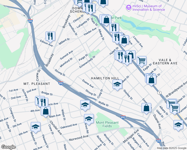 map of restaurants, bars, coffee shops, grocery stores, and more near 810 Lincoln Avenue in Schenectady
