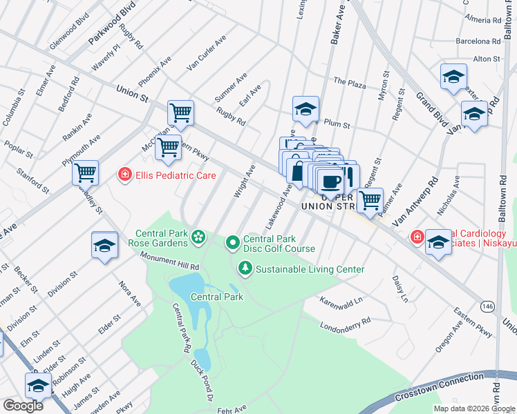 map of restaurants, bars, coffee shops, grocery stores, and more near 836 Hampton Avenue in Schenectady