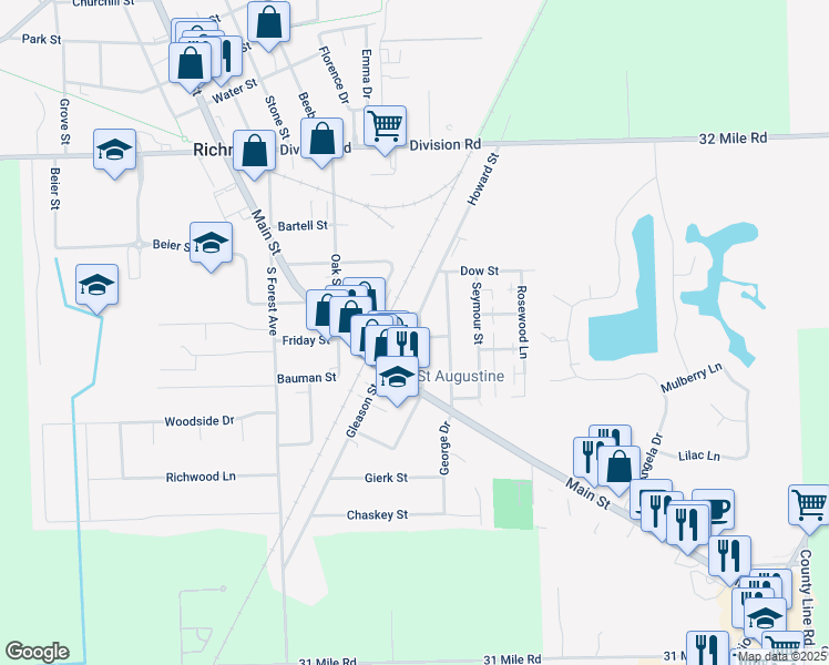 map of restaurants, bars, coffee shops, grocery stores, and more near 68209 Howard Street in Richmond