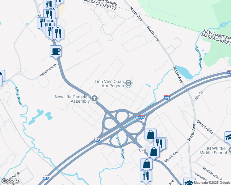 map of restaurants, bars, coffee shops, grocery stores, and more near 46 Pinedale Avenue in Haverhill