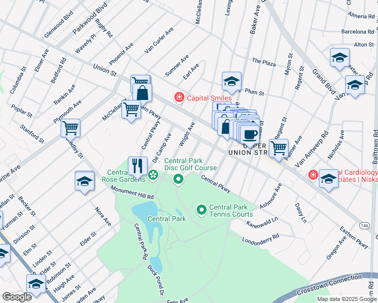 map of restaurants, bars, coffee shops, grocery stores, and more near 820 Wright Avenue in Schenectady